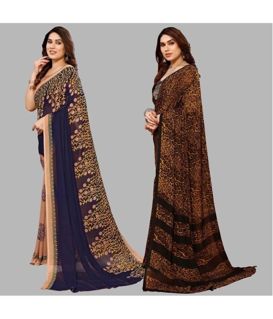 ANAND SAREES Georgette Printed Saree With Blouse Piece - Multicolour ( Pack of 2 ) - Multicolour