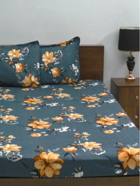 Bombay Dyeing Mimosa 164 GSM Microfiber Grey Floral Double Bedsheet with 2 Pillow Covers