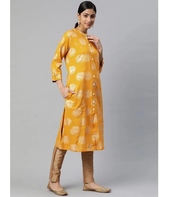 SVARCHI - Yellow Cotton Womens Front Slit Kurti ( Pack of 1 ) - None