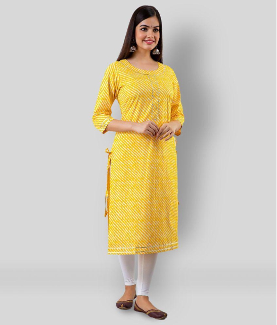 Lee Moda - Yellow Cotton Blend Womens Straight Kurti - XL