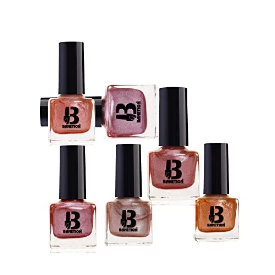 BANETION Nail Lacquer Paint Quick Dry Long Lasting Easy Application On Nails | High Shine Glossy Finish Combo Of Shiny Creamy, Coffee, Pink, colors for Women (Pack of 6)