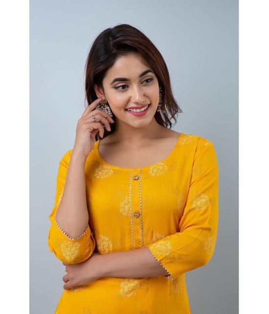 Doriya Yellow Rayon Kurti With Palazzo - Stitched Suit - None