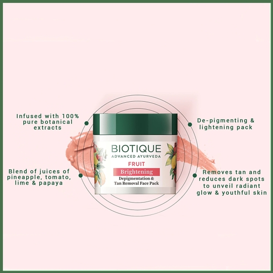 BIOTIQUE Depigmentation & Tan Removal Face Pack - Fruit, Brightening, 75 g