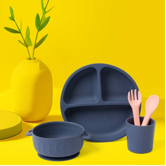 Silicone Kids Dining Gift Set Yellow-Grey