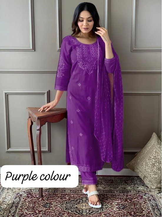 Beautiful party wear embroidery kurta pent set-Purple / Xxl