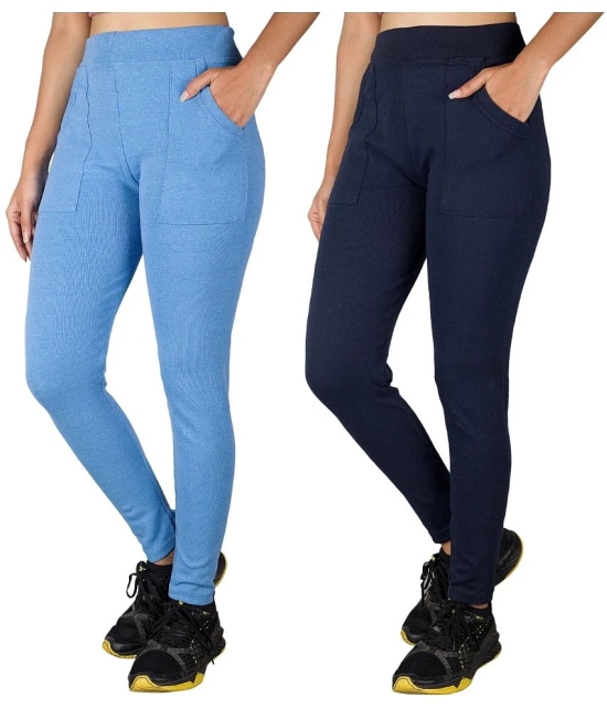 KARARO JEGGINGS - Cotton Blend Skinny Fit Blue Womens Jeggings ( Pack of 2 ) - None