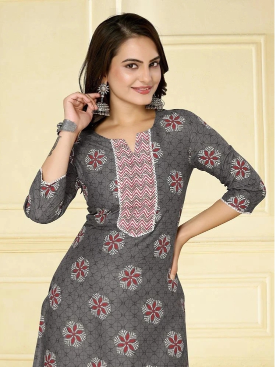 Rangita Women Cotton Dark Grey Printed Knee Length Straight Kurti - None