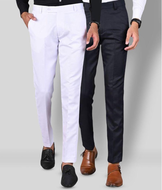 MANCREW - Navy Blue Polycotton Slim - Fit Men''s Formal Pants ( Pack of 2 ) - None