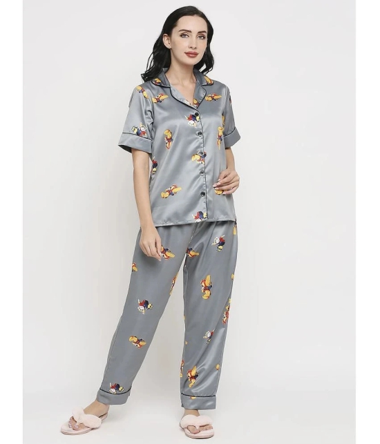 Smarty Pants - Grey Satin Womens Nightwear Nightsuit Sets ( Pack of 1 ) - None