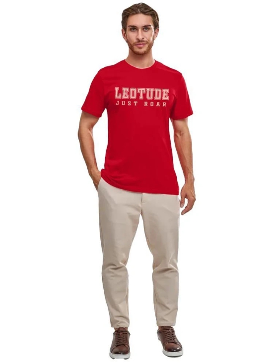 Leotude Cotton Blend Regular Fit Printed Half Sleeves Mens Round T-Shirt - Red ( Pack of 1 ) - None