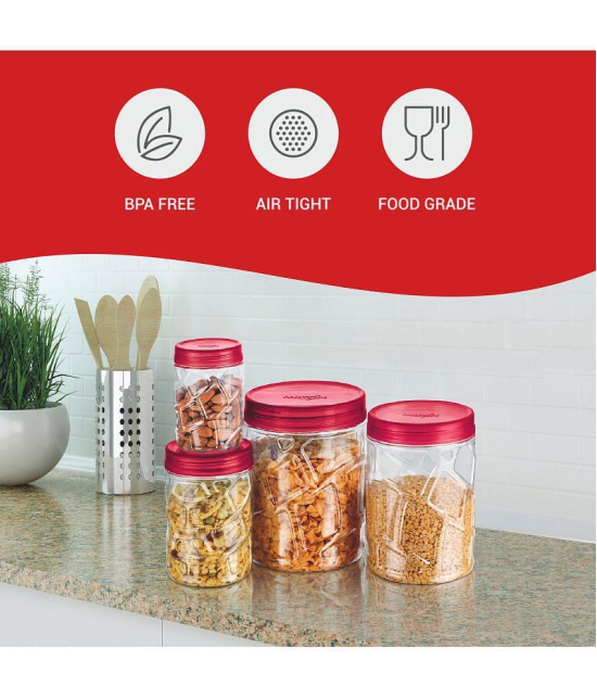 Milton Vitro Plastic Pet Storage Jar and Container, Set of 18 (6 pcs x 230 ml Each, 6 pcs x 600 ml Each, 6 pcs x 1.18 ltrs Each), Red Wine - Red