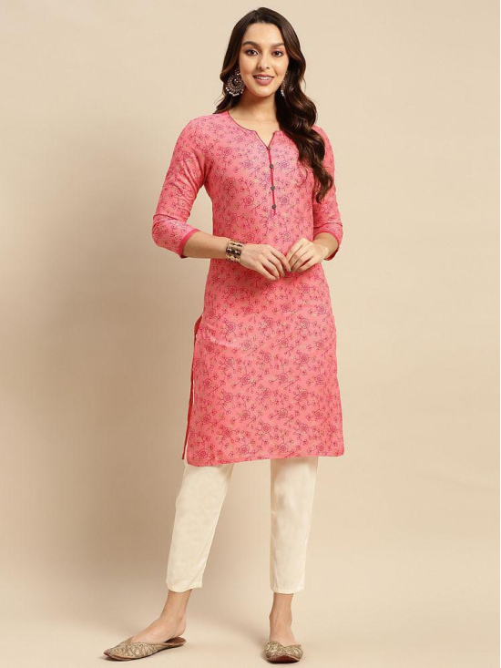 Rangita Women Rayon Pink Floral Printed Knee Length Straight Kurti - None