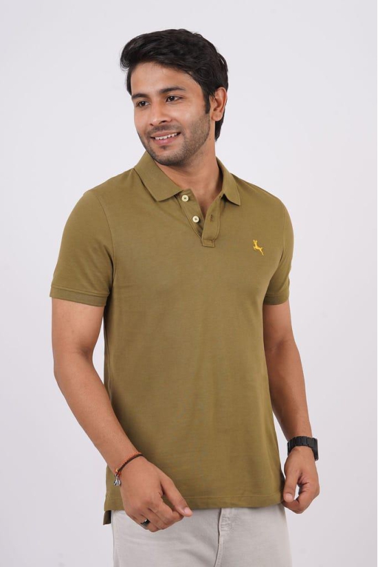 Men's Olive Green Embroidery Polo T-Shirt