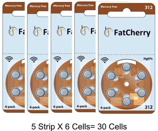 FatCherry Hearing Aid Battery Size 312, Pack of 6 Batteries