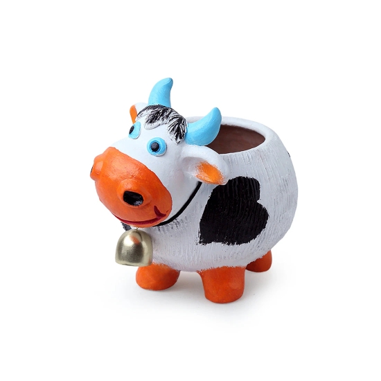 Playful Cow Handmade & Handpainted Terracotta Planter Pot (8 Inch)