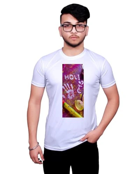 NITYANAND CREATIONS Round Neck White Holi T-Shirt for MEN-HOLI-T-SHIRT-11558-S