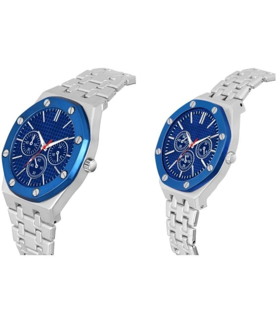 acnos Silver Stainless Steel Analog Couples Watch