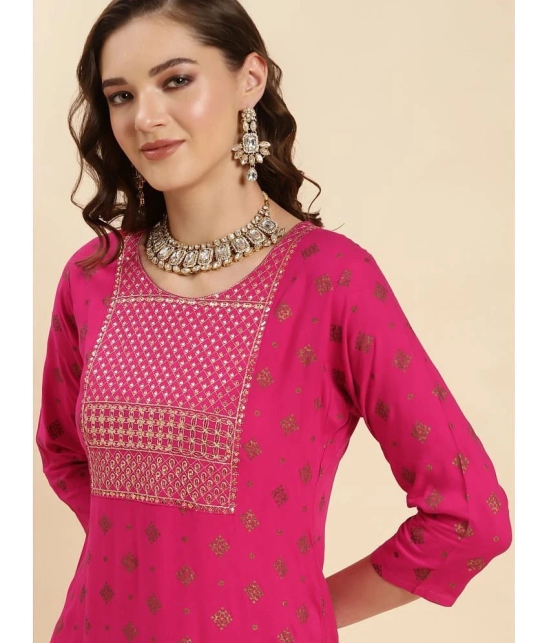 Rangita Women Pink Rayon Embroidered Calf Length Straight Kurti - None