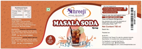 Shreeji Masala Soda Syrup Mix with Water / Soda for Making Juice 750 ml