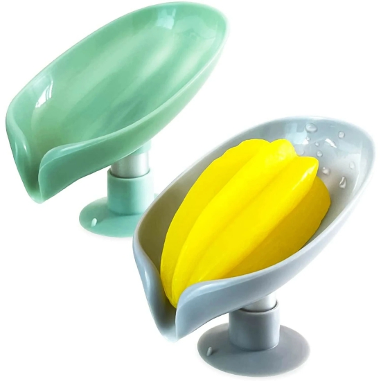 Leaf Shape Self-Draining Soap Holder with Suction Cup (Multicolor, ABS Plastic)-Default Title / Grey