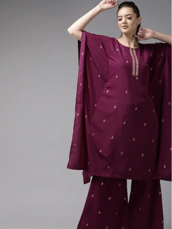 Women Burgundy & Golden Printed Kurta with Palazzos