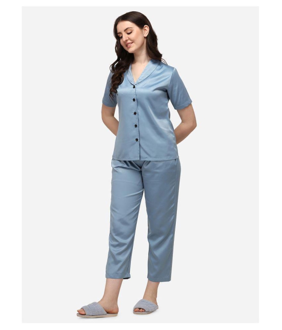 Smarty Pants Satin Nightsuit Sets - Blue Single - XL