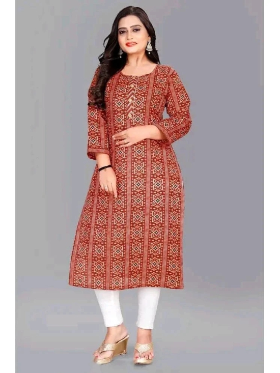 RIAANA Cotton Printed Straight Womens Kurti - Orange ( Pack of 1 ) - None