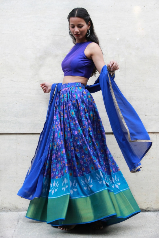 Blue Silk Patola Lehenga Set