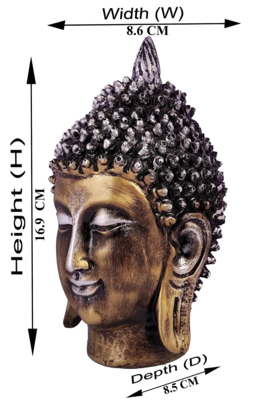 COPPERHOARD Gold Colour Resin Buddha Long Head Statue Showpiece for Home & Office Decor, Gifting Decorative Statue