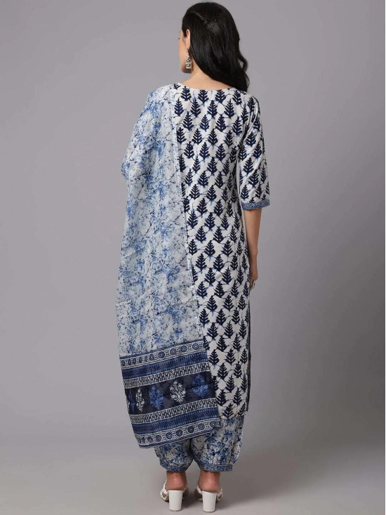 Blue and White Printed Fancy Kurti for Women With Bottom Dupatta set-XL