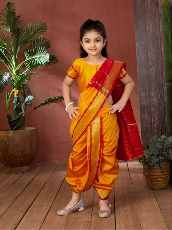 Aarika - Yellow Silk Girls Saree ( Pack of 1 ) - None