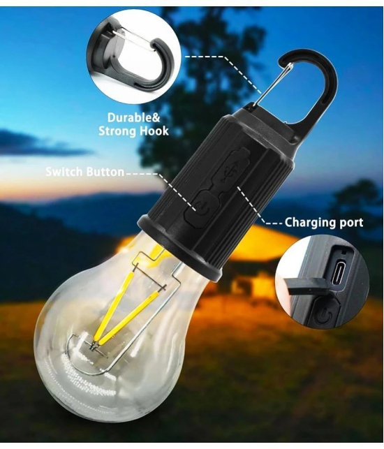 Hanging USB Rechargeable Light Bulb consumes low power and has two dimming modes. - Black