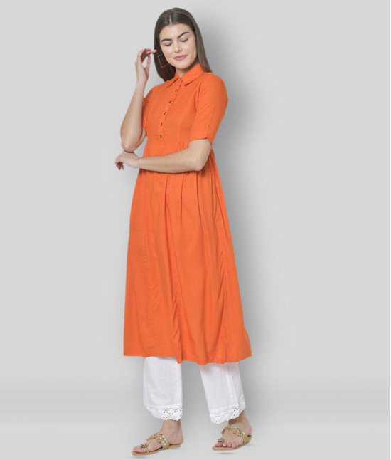 Pistaa - Orange Viscose Women's Flared Kurti ( Pack of 1 ) - None