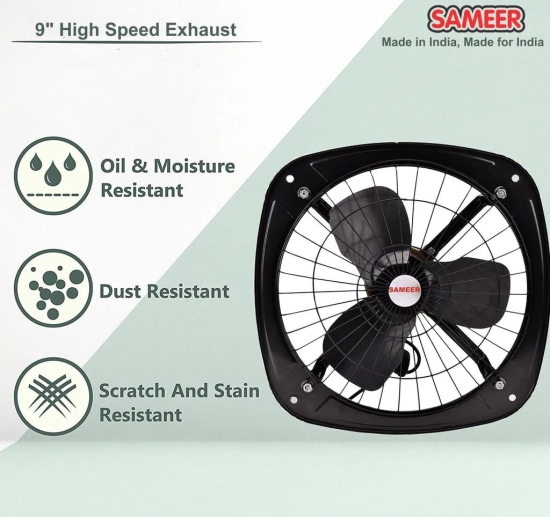 Sameer  9 inch (230 MM) Metal Exhaust Fan For Kitchen, Bathroom, Home & Industries 230 mm 3 Blade Exhaust Fan  (Energy Saving | Black | Pack of 1)