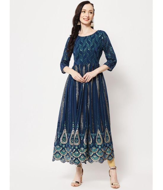 Estela - Teal Georgette Womens Anarkali Kurti ( Pack of 1 ) - None