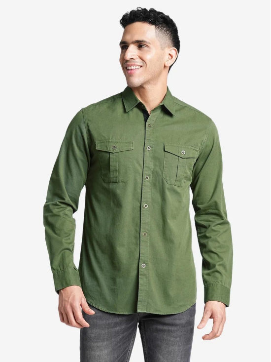 Olive Cotton Double Pocket Shirt-L / Olive