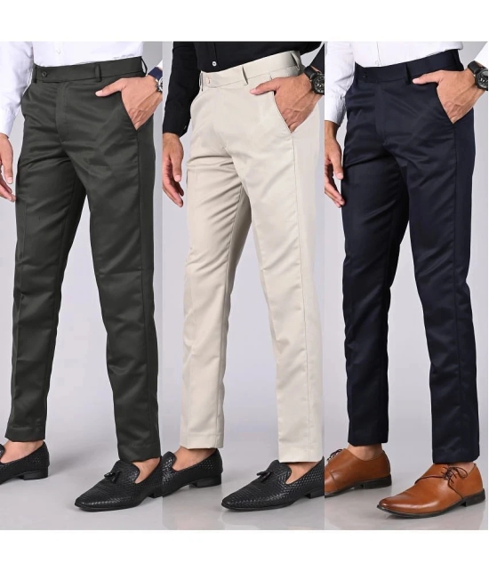 MANCREW Regular Flat Mens Formal Trouser - Multicolor ( Pack of 3 ) - None