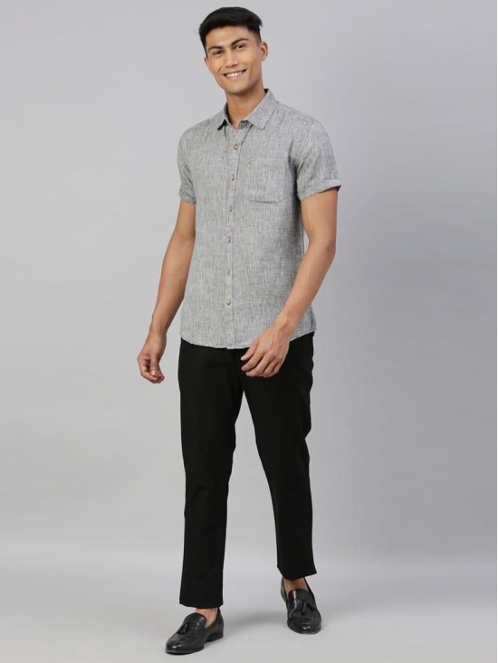 Men Black Hemp Casual Half Sleeve Shirt