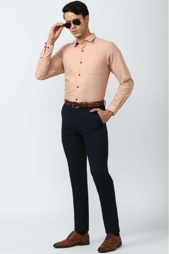 Men Peach Slim Fit Formal Full Sleeves Formal Shirt