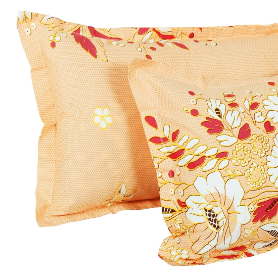 210 TC Light Orange Floral 1 King Size Bedsheet With 2 Pillow Cover-King Bedsheet / Orange / 210 TC