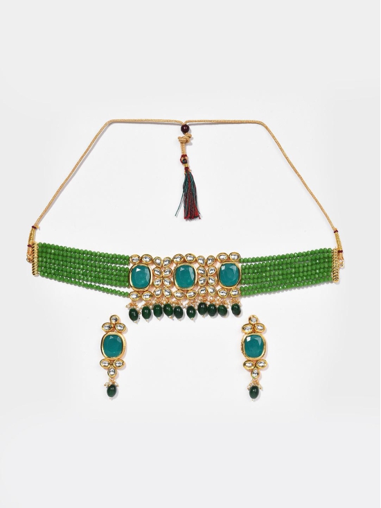 GREEN KUNDAN CHOKER WITH EARRINGS