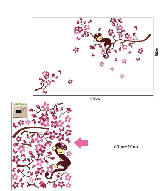 Asmi Collection Pvc Wall Stickers Wall Decals Pink Branches Monkey