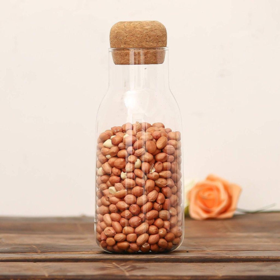 Femora Bottle Container Borosilicate Glass Bottle with Cork Jars & Container - 500 ml/gm, Free Replacement of Lids