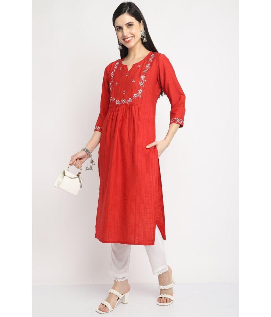 Rajnandini - Red Rayon Women's A-line Kurti ( Pack of 1 ) - None