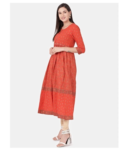 Alena - Orange Cotton Womens Flared Kurti - S