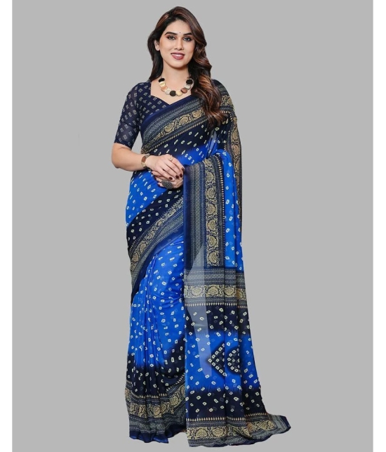 Kashvi Sarees Georgette Printed Saree With Blouse Piece - Blue ( Pack of 1 ) - Blue