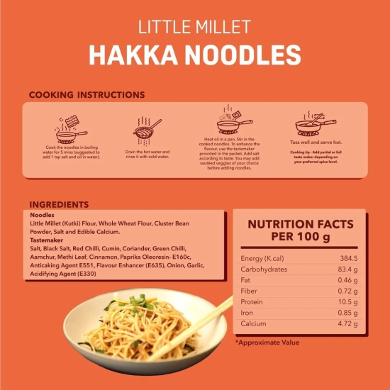 Natible No Maida Little Millet Hakka Noodles, Easy & Ready To Cook, Instant Healthy Lunch or Dinner | Healthy and Organic Foods, 192 Gram