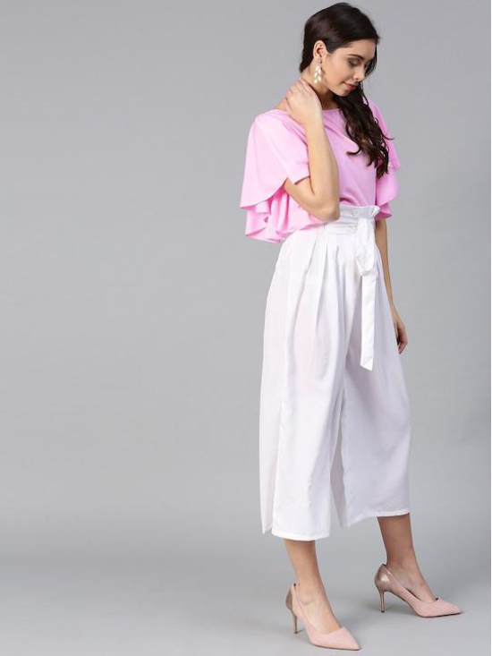 Women Pink & White Top with Trousers