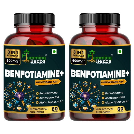 Humming Herbs Benfotiamine+ 600mg with Ashwagandha & Alpha Lipoic Acid - Antioxidant & Energy Support - Promotes Nerve Health & Metabolic Function - Nutraceutical Supplement - Pack of 2