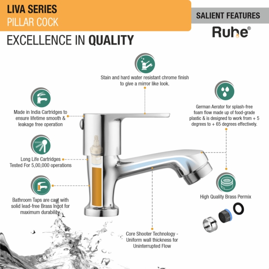 Liva Pillar Tap Brass Faucet- by Ruhe®
